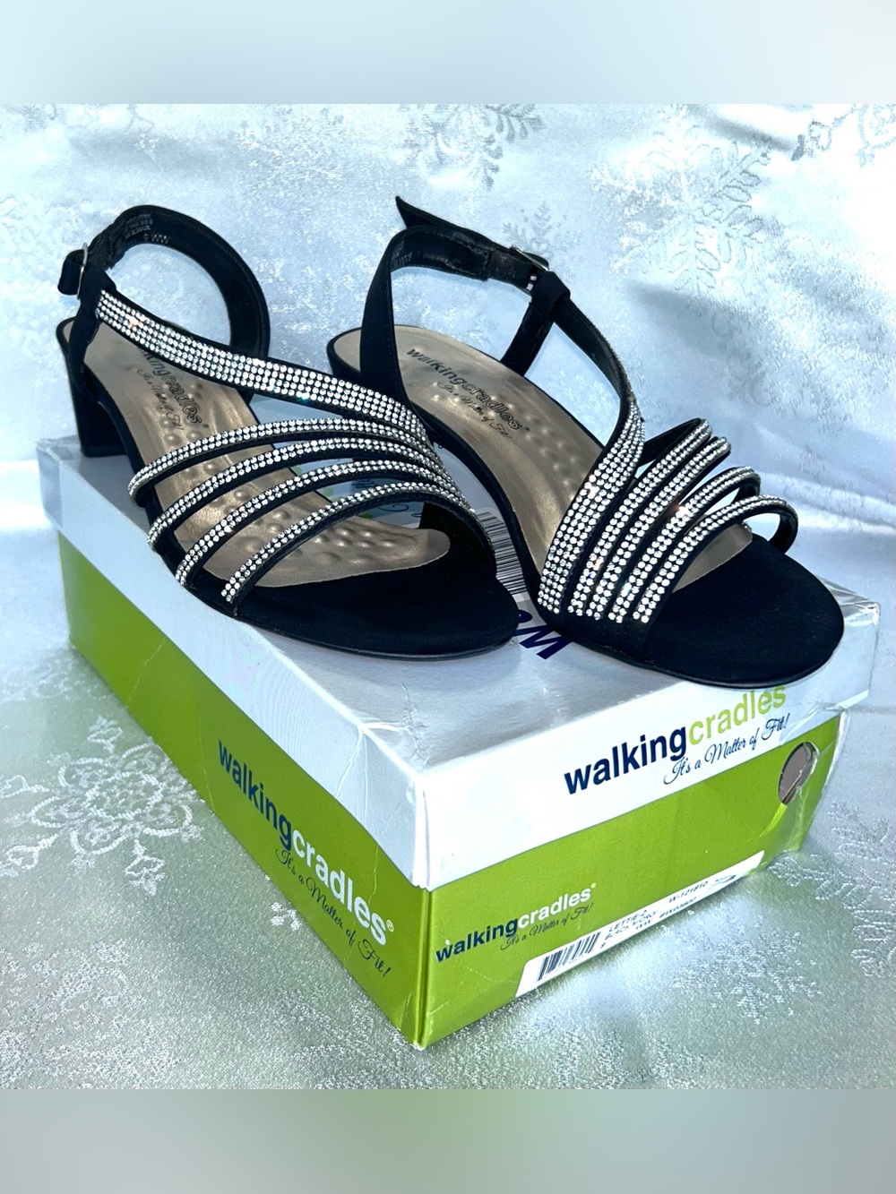 Walking Cradles black heels with rhinestones 9 wide